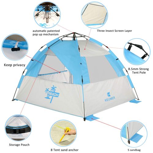  Gorich 2019 Upgraded Easy Set Up Beach Tent with SPF UV 50+ Protection, Beach Sun Shelter Canopy Cabana for Family Trip, Protable 4 Person POP UP Beach Umbrella Beach Shade for Cam