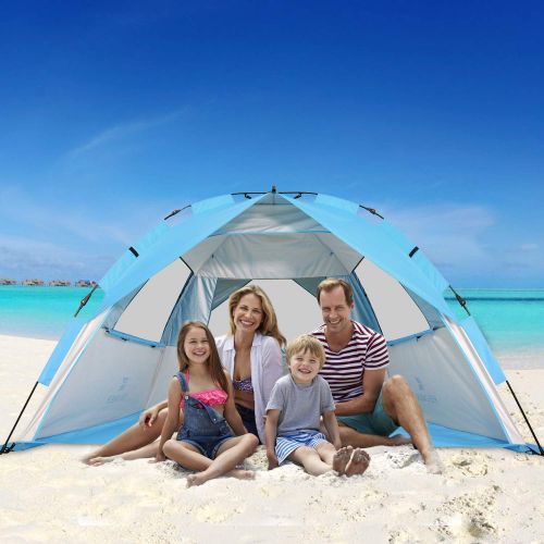  Gorich 2019 Upgraded Easy Set Up Beach Tent with SPF UV 50+ Protection, Beach Sun Shelter Canopy Cabana for Family Trip, Protable 4 Person POP UP Beach Umbrella Beach Shade for Cam