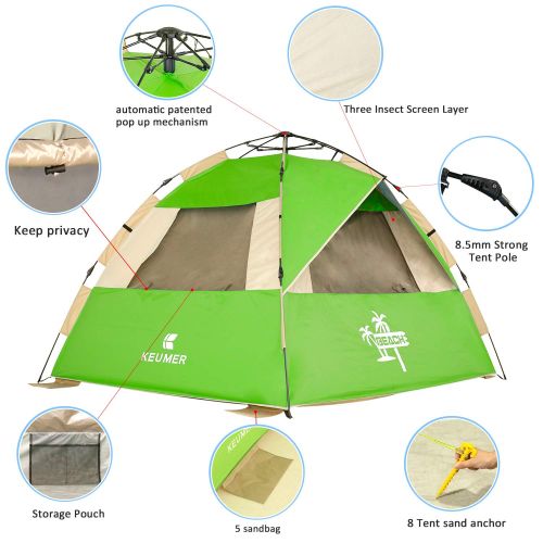  Gorich 2019 Upgraded Easy Set Up Beach Tent with SPF UV 50+ Protection, Beach Sun Shelter Canopy Cabana for Family Trip, Protable 4 Person POP UP Beach Umbrella Beach Shade for Cam