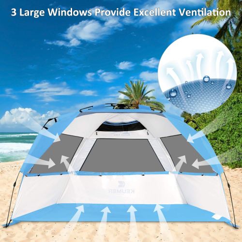  Gorich Easy Set Up Beach Tent with SPF UV 50+ Protection, Beach Sun Shelter Canopy Cabana for Family Trip, Portable 4 Person POP UP Beach Umbrella Beach Shade for Camping Sports Fi