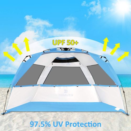  Gorich Easy Set Up Beach Tent with SPF UV 50+ Protection, Beach Sun Shelter Canopy Cabana for Family Trip, Portable 4 Person POP UP Beach Umbrella Beach Shade for Camping Sports Fi