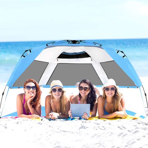  Gorich Easy Set Up Beach Tent with SPF UV 50+ Protection, Beach Sun Shelter Canopy Cabana for Family Trip, Portable 4 Person POP UP Beach Umbrella Beach Shade for Camping Sports Fi