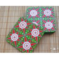 /Goricvet Christmas set Wooden coasters drink Kitchen tea coasters Hand painted Christmas gift for friends New year gift for mom Kitchen coasters set