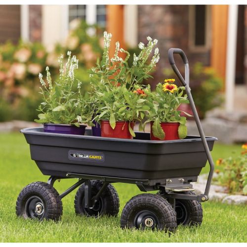  Gorilla Carts GOR4PS Poly Garden Dump Cart with Steel Frame and 10 Pneumatic Tires, 600 lb Capacity, Black