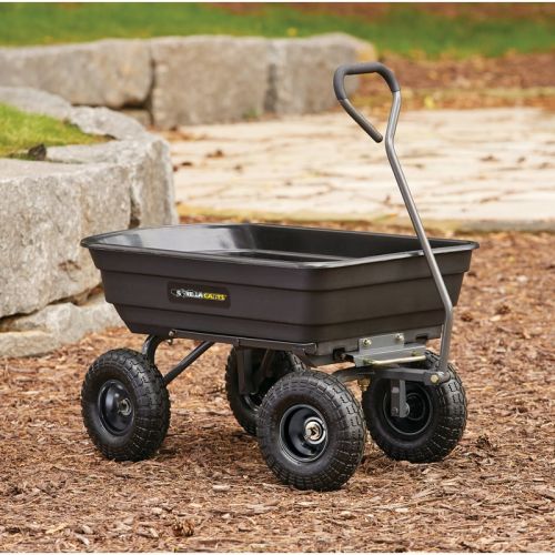  Gorilla Carts GOR4PS Poly Garden Dump Cart with Steel Frame and 10 Pneumatic Tires, 600 lb Capacity, Black