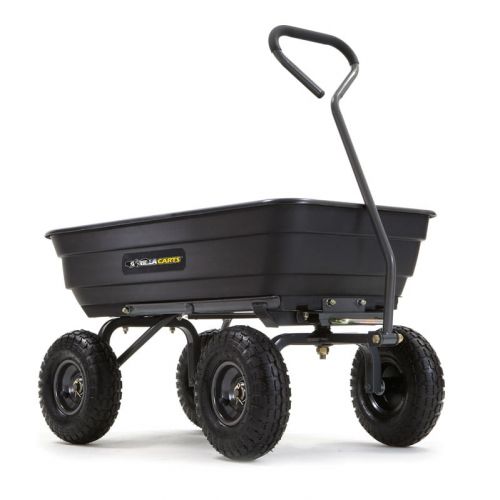  Gorilla Carts GOR4PS Poly Garden Dump Cart with Steel Frame and 10 Pneumatic Tires, 600 lb Capacity, Black