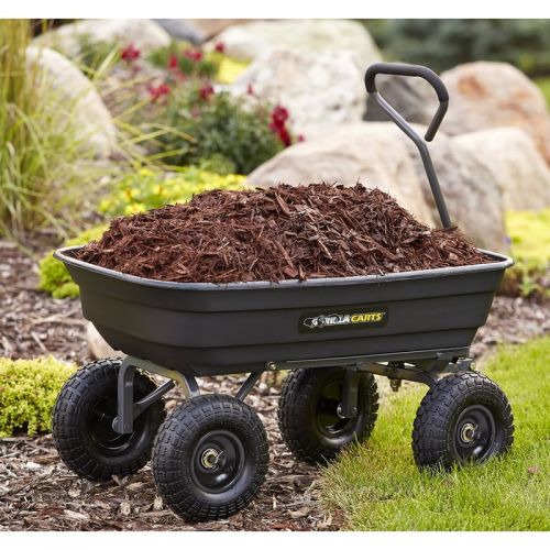  Gorilla Carts GOR4PS Poly Garden Dump Cart with Steel Frame and 10 Pneumatic Tires, 600 lb Capacity, Black