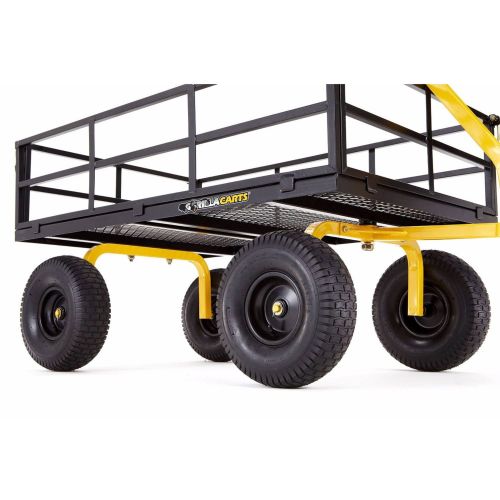  Gorilla Carts GOR1400-COM Heavy-Duty Steel Utility Cart with Removable Sides and 15 Tires, 1400 lb Capacity, Black