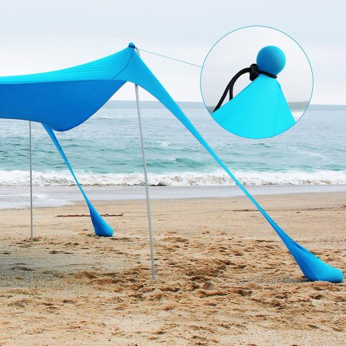 Gorilla Gadgets Beach Tent Canopy Sun Shade UPF50+, Easy Pop Up Anti Wind Sun Shelter with Stability Poles/Carry Bag/Ground Pegs/Sand Shovel, Portable Sunshade for Beach Camping