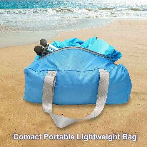  Gorilla Gadgets Beach Tent Canopy Sun Shade UPF50+, Easy Pop Up Anti Wind Sun Shelter with Stability Poles/Carry Bag/Ground Pegs/Sand Shovel, Portable Sunshade for Beach Camping