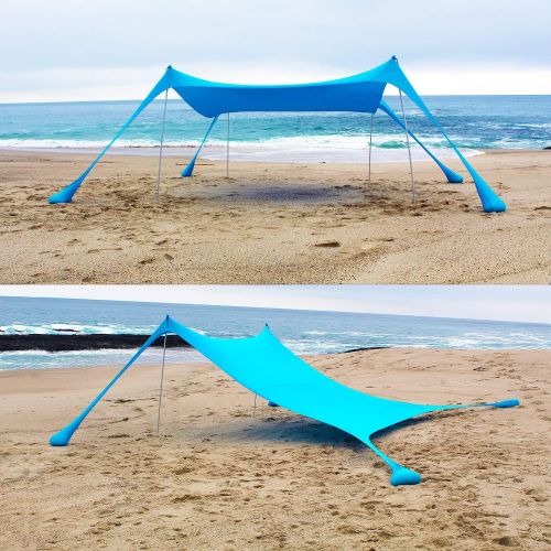 Gorilla Gadgets Beach Tent Canopy Sun Shade UPF50+, Easy Pop Up Anti Wind Sun Shelter with Stability Poles/Carry Bag/Ground Pegs/Sand Shovel, Portable Sunshade for Beach Camping