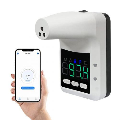  Gorilla Gadgets Wall-Mounted Body Thermometer with Bluetooth iOS App, Non-Contact Digital Forehead Fever Detection with Alarm for Schools, Offices, Shops (Rechargeable Battery Included)