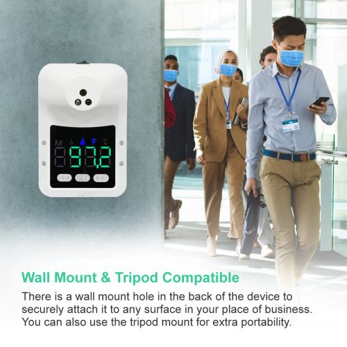  Gorilla Gadgets Wall-Mounted Body Thermometer with Bluetooth iOS App, Non-Contact Digital Forehead Fever Detection with Alarm for Schools, Offices, Shops (Rechargeable Battery Included)