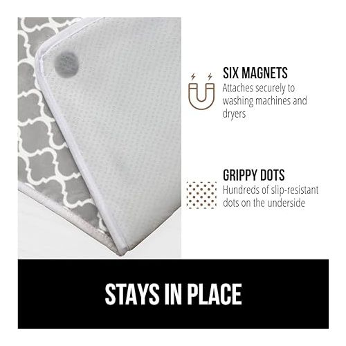  Gorilla Grip Ironing Mat, Portable Ironing Pad, Magnetic Ironing Blanket for Top of Washer, Dryer, Table Top, Countertop, Silicone Coating and Scorch Resistant, Travel Size 28x24 Quatrefoil Gray White