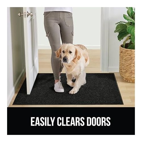  Gorilla Grip Waterproof Heavy Duty Traffic Guard Doormat, Stain and Fade Resistant, Durable Rubber, Low Profile Door Mat, Shoe Scraper, Welcome Mats for Entry, 29x17, Jet Black