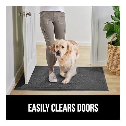  Gorilla Grip Stain and Fade Resistant Dirt Grabber Mesh Door Mat, Low-Profile, Heavy Duty Quick Dry Striped Doormat, Mats for Indoor Outdoor Entry, Shoe Scraper, Garage Entrance Mat, 47x35 Dark Gray