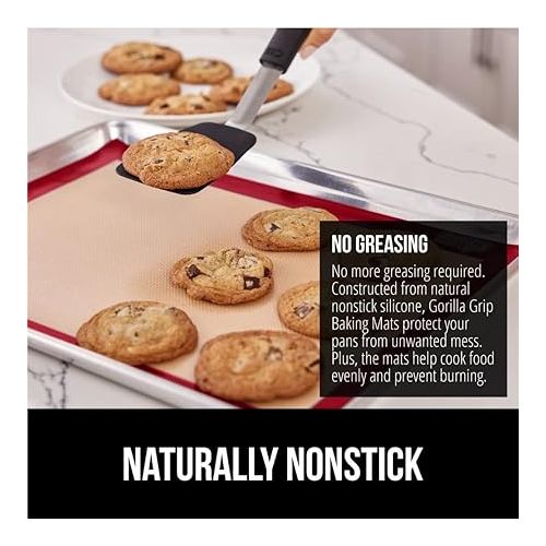  Gorilla Grip Non Stick Silicone Baking Mat Sheet, 2 Pack, Reusable Cookie Sheets Liner, Heat Resistant, No Oil Greasing Needed, Kitchen Oven Essentials, Food Grade and BPA Free, 2/3 Sheet, Red