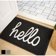 Gorilla Grip 100% Water Resistant All Weather Hello Door Mat, Dirt Grabber Mesh Welcome Doormat, Stain and Fade Resistant, Low Profile Entryway Mats for Home Front or Back Entrance, 30x17 Black/White