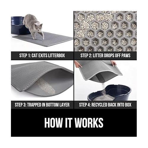  Gorilla Grip Honeycomb Cat Mat, Traps Litter, Two Layer Trapping Kitty Mats, Less Waste, Soft On Paws, Indoor Box Supplies and Essentials, Feeding Trap, Water Resistant on Floors, 30x24 Gray