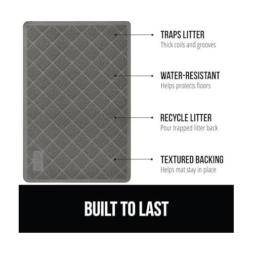  The Original Gorilla Grip Water Resistant Cat Litter Box Trapping Mat 35x23, Easy Clean, Textured Backing, Traps Mess for Cleaner Floors, Less Waste, Stays in Place for Cats, Soft on Paws, Gray