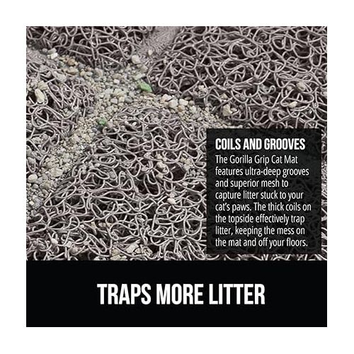  The Original Gorilla Grip Water Resistant Cat Litter Box Trapping Mat 35x23, Easy Clean, Textured Backing, Traps Mess for Cleaner Floors, Less Waste, Stays in Place for Cats, Soft on Paws, Gray