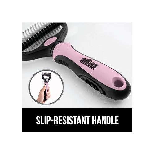  Gorilla Grip Stainless Steel Pet Grooming Rake, Comfort Handle, Dematting and Deshedding Dog Brush, Prevent Mats and Tangles, 2 Sided Cats and Dogs Hair Comb, Groom Short Long Undercoat Fur, Pink