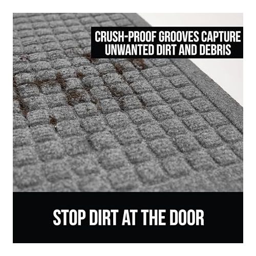  Gorilla Grip Ultra Absorbent Moisture Guard Doormat, Absorbs Up to 1.7 Cups of Water, Stain and Fade Resistant, Spiked Rubber Backing, All Weather Mats Capture Dirt, Indoor Outdoor, 29x17, Grey