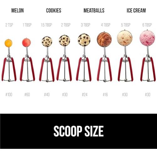  Gorilla Grip Stainless Steel Multipurpose BPA-Free Spring Scoop, 2 TBSP, for Melon, Cookie Dough, Ice Cream Scoops, Perfect Portion Sizes, Easy Squeeze and Clean Release, Scooper Size 30, Red