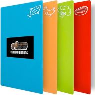 Gorilla Grip 100% BPA-Free Flexible Cutting Board Set of 4, Durable Plastic Mats with Food Icons, Textured Backing, Dishwasher Safe Large Mat for Meat Fish Vegetables, Kitchen Chopping Boards, Multi
