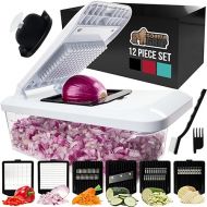 Gorilla Grip 12 in 1 Multifunctional Vegetable Chopper, Heavy Duty Manual Onion Chopper, Mandoline Slicer with Interchangeable Blades, Soft Grip Handles, Veggie Dicer Container, Kitchen Gadgets, Black