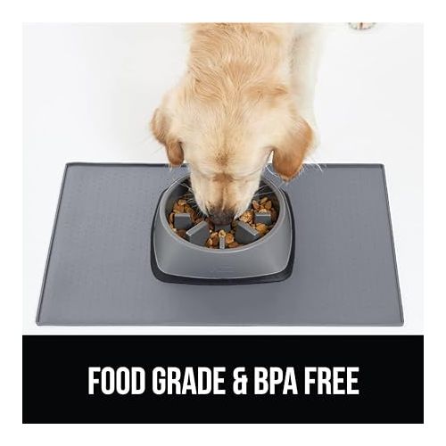  Gorilla Grip 100% Waterproof Raised Edge BPA Free Silicone Pet Feeding Mat, Dog Cat Food Mats Contain Spills Protects Floors, Placemats for Cats and Dogs Water Bowl, Pets Accessories 18.5x11.5 Gray