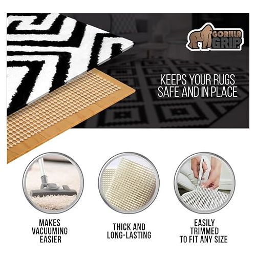  Gorilla Grip Extra Strong Rug Pad Gripper, 6 x 8.8 FT, Grips Keep Area Rugs in Place, Thick, Slip and Skid Resistant Pads for Hard Floors, Under Carpet Mat Cushion and Hardwood Floor Protection