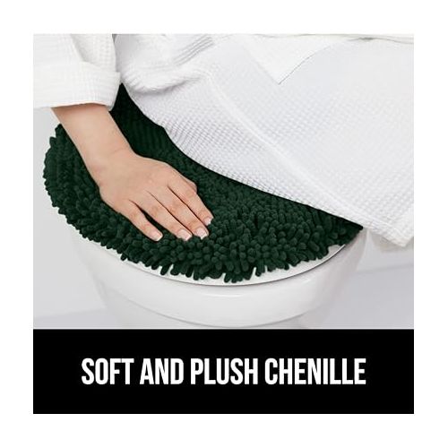  Gorilla Grip Soft Chenille Bathroom Toilet Lid Cover, Machine Washable Seat Covers, 17.5x15, Stays in Place Rubber Backing, Fits Most Round, Elongated and Oblong Lids, Accessories Decor, Hunter