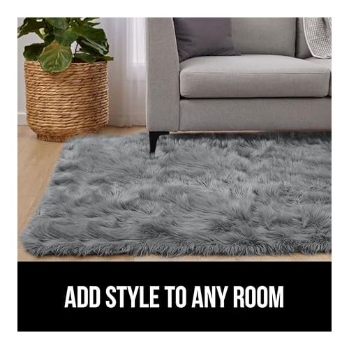  Gorilla Grip Fluffy Faux Fur Rug, 4x6, Machine Washable Soft Furry Area Rugs, Rubber Backing, Plush Floor Carpets for Baby Nursery, Bedroom, Living Room Shag Carpet, Luxury Home Decor, Gray