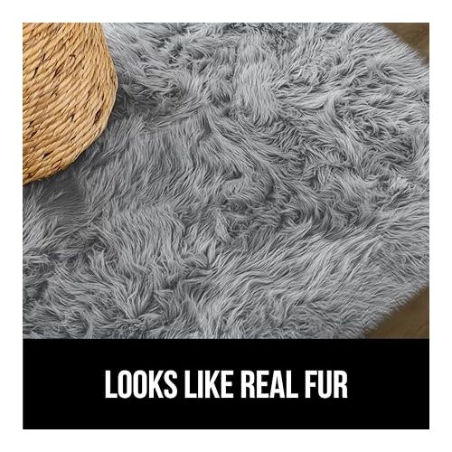  Gorilla Grip Fluffy Faux Fur Rug, 4x6, Machine Washable Soft Furry Area Rugs, Rubber Backing, Plush Floor Carpets for Baby Nursery, Bedroom, Living Room Shag Carpet, Luxury Home Decor, Gray