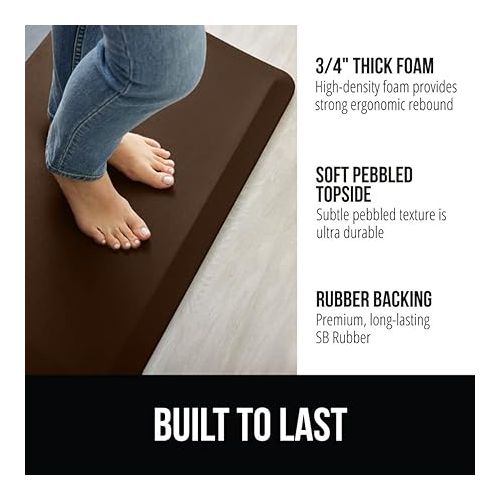  Gorilla Grip Anti Fatigue Cushioned Kitchen Floor Mats, Thick Ergonomic Standing Office Desk Mat, Waterproof Scratch Resistant Pebbled Topside, Supportive Comfort Padded Foam Rugs, 70x24, Brown