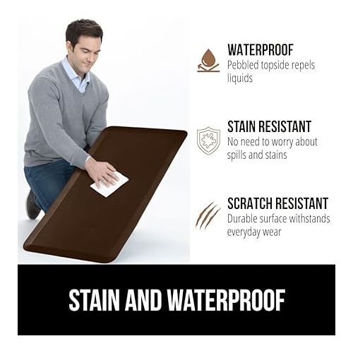  Gorilla Grip Anti Fatigue Cushioned Kitchen Floor Mats, Thick Ergonomic Standing Office Desk Mat, Waterproof Scratch Resistant Pebbled Topside, Supportive Comfort Padded Foam Rugs, 70x24, Brown