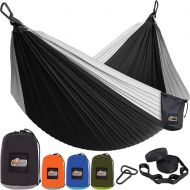 Gorilla Grip Durable Portable Camping Hammock, Holds 400lbs with Heavy Duty Tree Straps, Comfortable Travel Swing, Camp Hammocks, Easy to Use and Install, Outdoor Essentials, Black, 10x6.5 FT