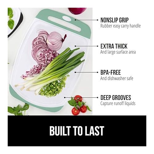  The Original Gorilla Grip Oversized 100% BPA Free Reversible Durable Kitchen Cutting Board Set of 3, Juice Grooves, Dishwasher Safe, Easy Grip Handle Border, Chopping Boards, Cooking, Gray Mint Pink