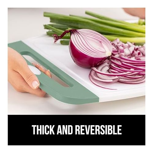  The Original Gorilla Grip Oversized 100% BPA Free Reversible Durable Kitchen Cutting Board Set of 3, Juice Grooves, Dishwasher Safe, Easy Grip Handle Border, Chopping Boards, Cooking, Gray Mint Pink