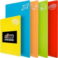 Gorilla Grip 100% BPA-Free Flexible Cutting Board Set of 5, Durable Plastic Mats with Food Icons, Textured Backing, Dishwasher Safe Large Mat for Meat Fish Vegetables, Kitchen Chopping Boards, Multi