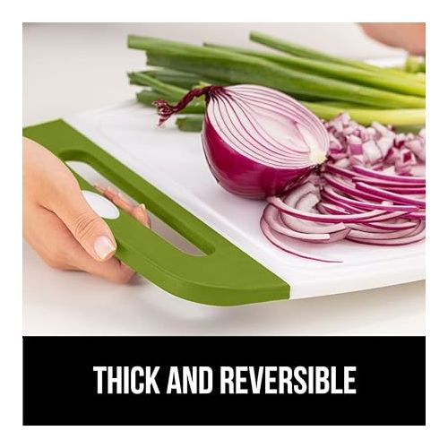  The Original Gorilla Grip Oversized 100% BPA Free Reversible Durable Kitchen Cutting Board Set of 3, Juice Grooves, Dishwasher Safe, Easy Grip Handle Border, Food Chopping Boards, Cooking, Lemon