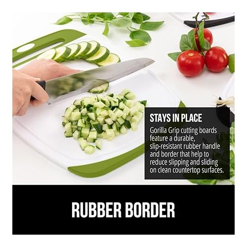  The Original Gorilla Grip Oversized 100% BPA Free Reversible Durable Kitchen Cutting Board Set of 3, Juice Grooves, Dishwasher Safe, Easy Grip Handle Border, Food Chopping Boards, Cooking, Lime Green