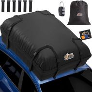 Gorilla Grip Waterproof Car Roof Bag with Stay in Place Grip Dots and Buckles, UV Protected Soft Shell Rooftop Cargo Carrier, Tear Resistant Luggage Box Top Rack SUV Vehicle Storage 15 Cubic FT Black