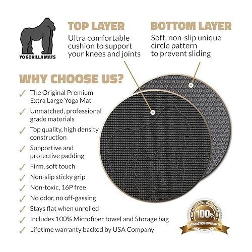  Gorilla Mats Premium Large Yoga Mat - 6' x 4' x 8mm Extra Thick & Ultra Comfortable, Non-Toxic, Non-Slip Barefoot Exercise Mat - Works Great on Any Floor for Stretching, Cardio or Home Workouts