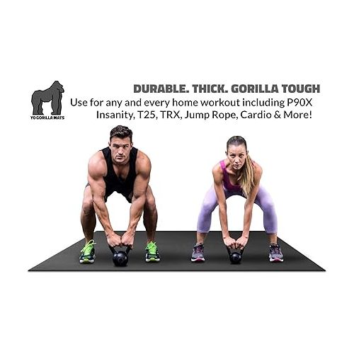  Gorilla Mats Premium Extra Thick Large Exercise Mat ? 7' x 4' x 8mm Ultra Durable, Non-Slip, Workout Mat for Instant Home Gym Flooring ? Works Great on Any Floor or Carpet ? Use With or Without Shoes