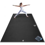 Gorilla Mats Premium Extra Large Yoga Mat - 12' x 6' x 8mm Extra Thick & Ultra Comfortable, Non-Toxic, Non-Slip Barefoot Exercise Mat - Works Great on Any Floor for Stretching, Cardio or Home Gym Workouts