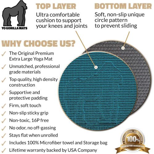  Gorilla Mats Premium Large Yoga Mat - 6 x 4 x 8mm Extra Thick & Comfortable, Non-Toxic, Non-Slip, Barefoot Exercise Mat - Yoga, Stretching, Cardio Workout Mats for Home Gym Flooring (72 Long x