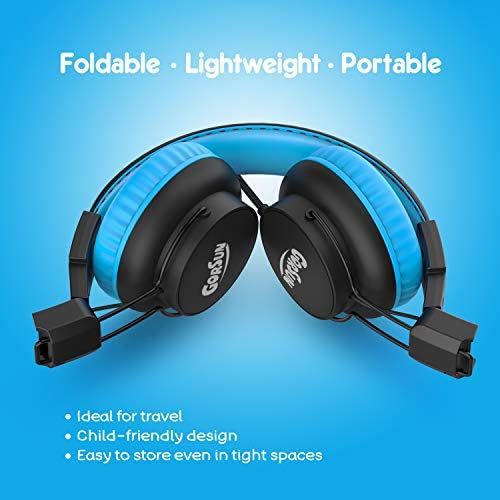  Kids Headphones with Microphone, gorsun Premium On Ear Headphones for Kids, 85/94dB Volume Limit Wired Headphones with Audio Sharing, Toddler Headphones for Boys Girls School(Blue)