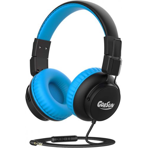  Kids Headphones with Microphone, gorsun Premium On Ear Headphones for Kids, 85/94dB Volume Limit Wired Headphones with Audio Sharing, Toddler Headphones for Boys Girls School(Blue)